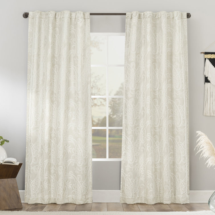 Pearl White Paisley Embroidery Blackout Curtain Panel 40"x84"