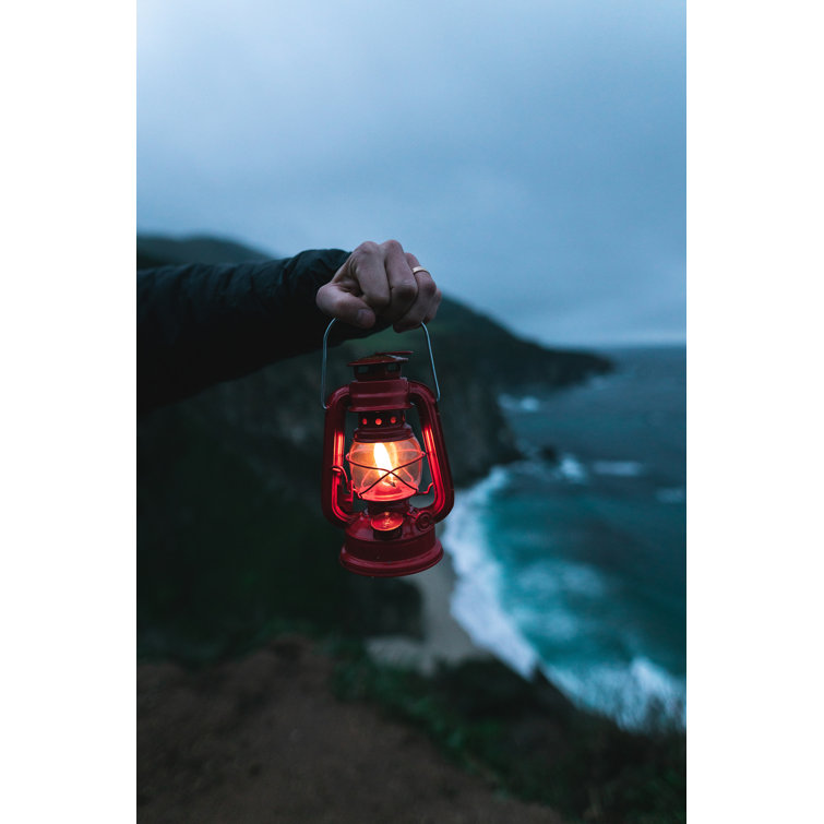 Red 8" Metal and Glass Hurricane Lantern