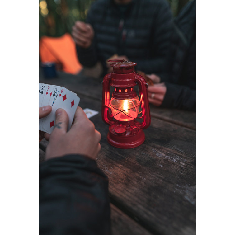 Red 8" Metal and Glass Hurricane Lantern