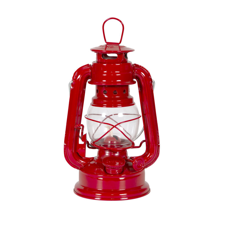 Red 8" Metal and Glass Hurricane Lantern