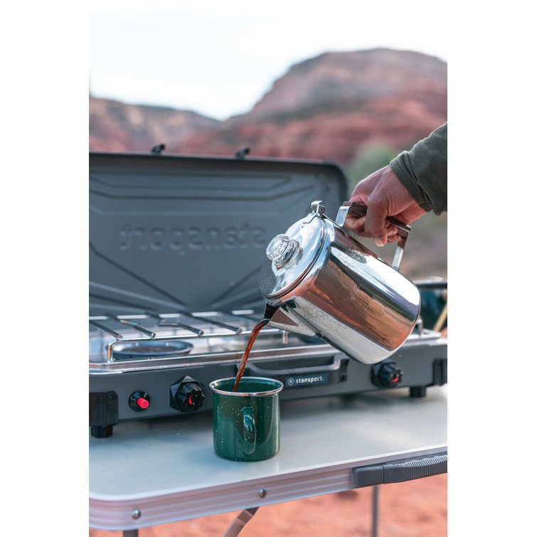 Stainless Steel 9-Cup Coffee Percolator with Wooden Handle