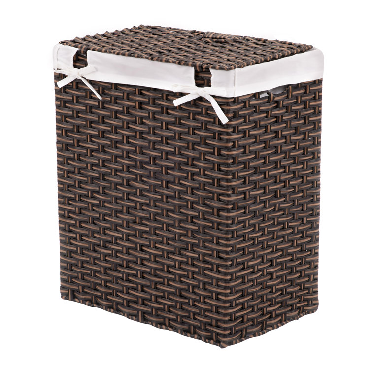 Mocha Brown Handwoven Wicker Collapsible Laundry Hamper with Lid
