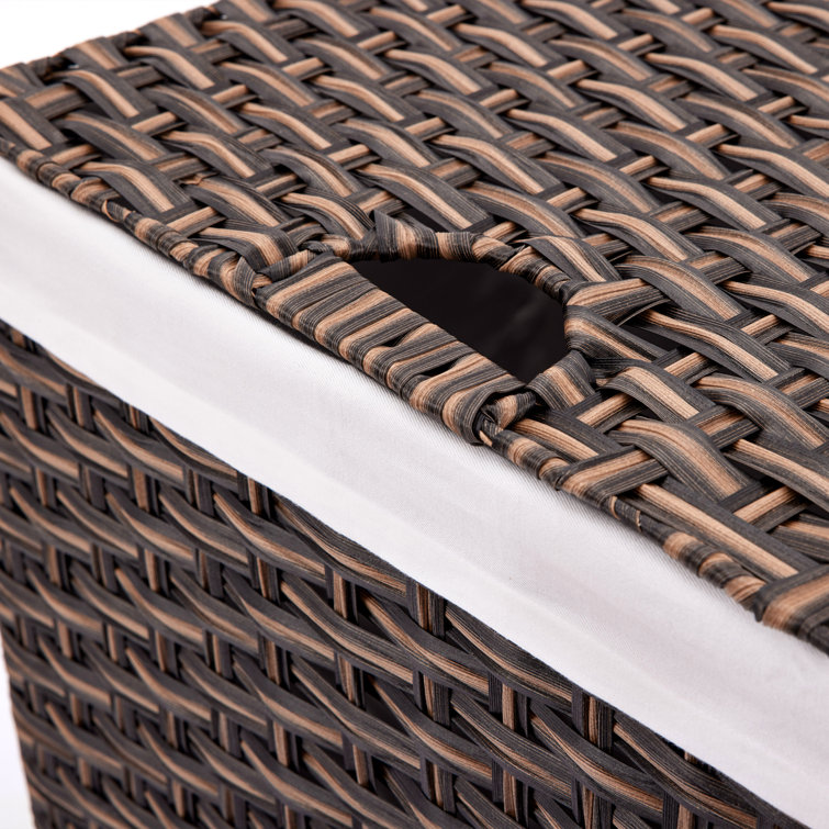 Mocha Brown Handwoven Wicker Collapsible Laundry Hamper with Lid