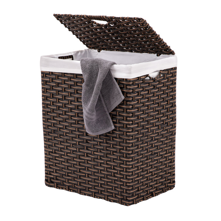 Mocha Brown Handwoven Wicker Collapsible Laundry Hamper with Lid