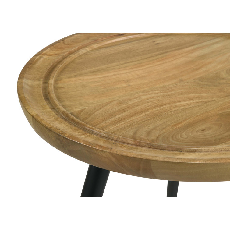 Contemporary Boho Round End Table with Trio Legs, Natural Wood & Black Metal