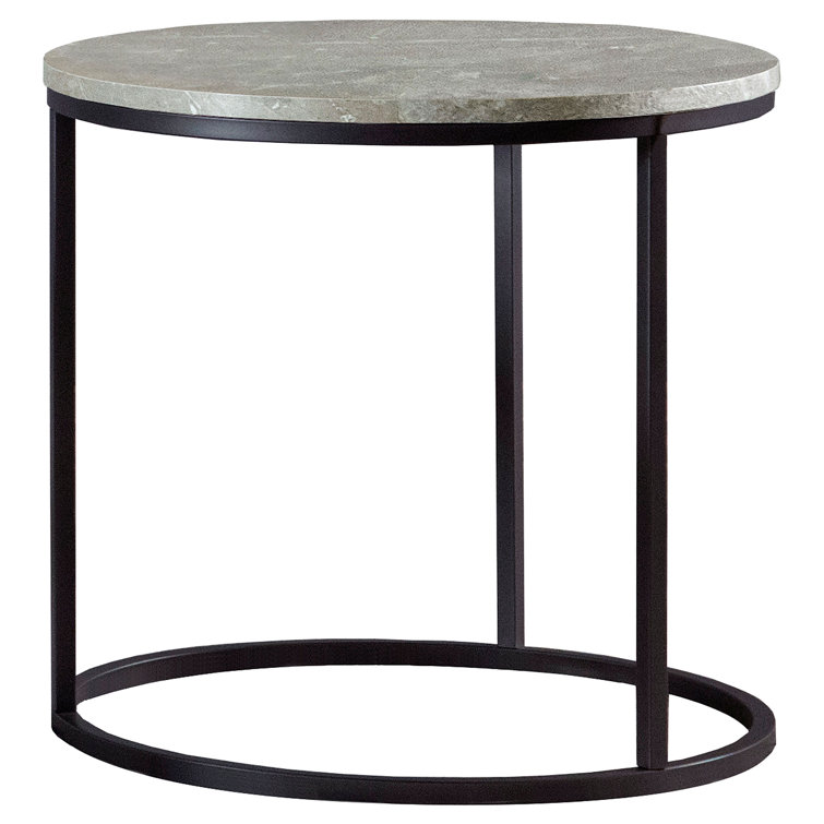 Contemporary Lainey 23" Round End Table with Faux Marble Top in Gray/Gunmetal