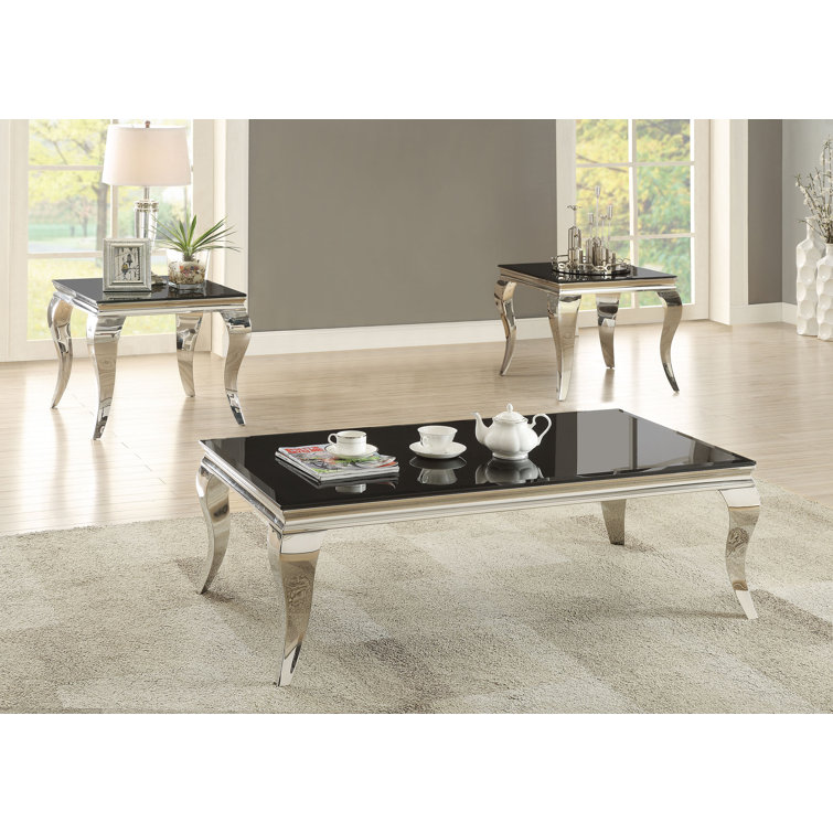 28'' Rectangular Lift-Top Coffee Table with Beveled Black Glass and Silver Metal Frame