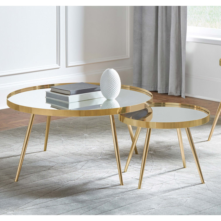 Modern Round Gold Mirrored Nesting Coffee Table Set