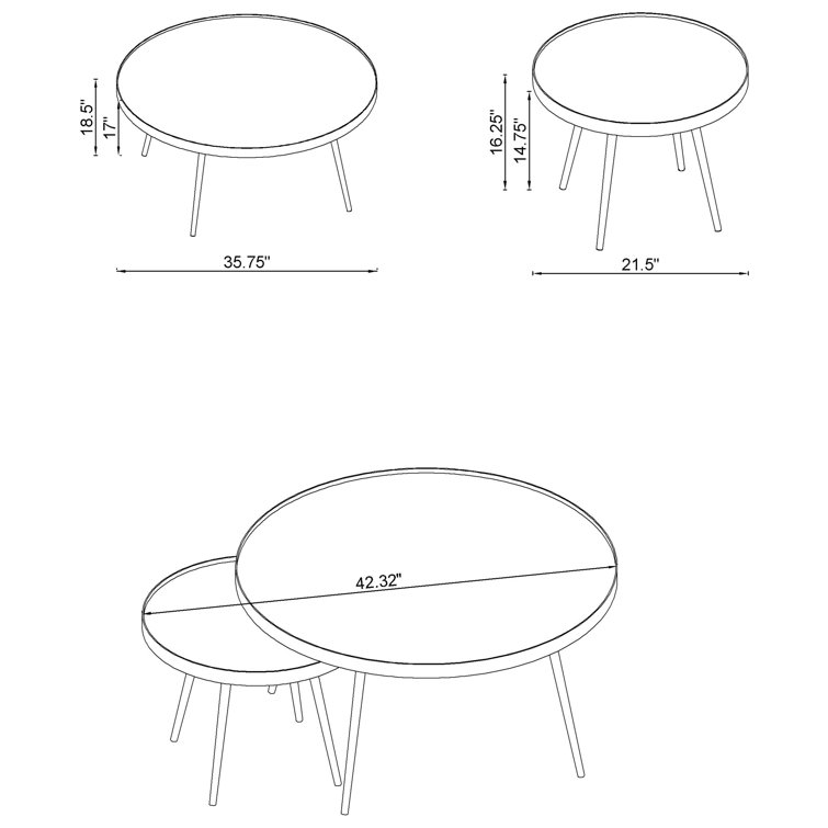 Modern Round Gold Mirrored Nesting Coffee Table Set