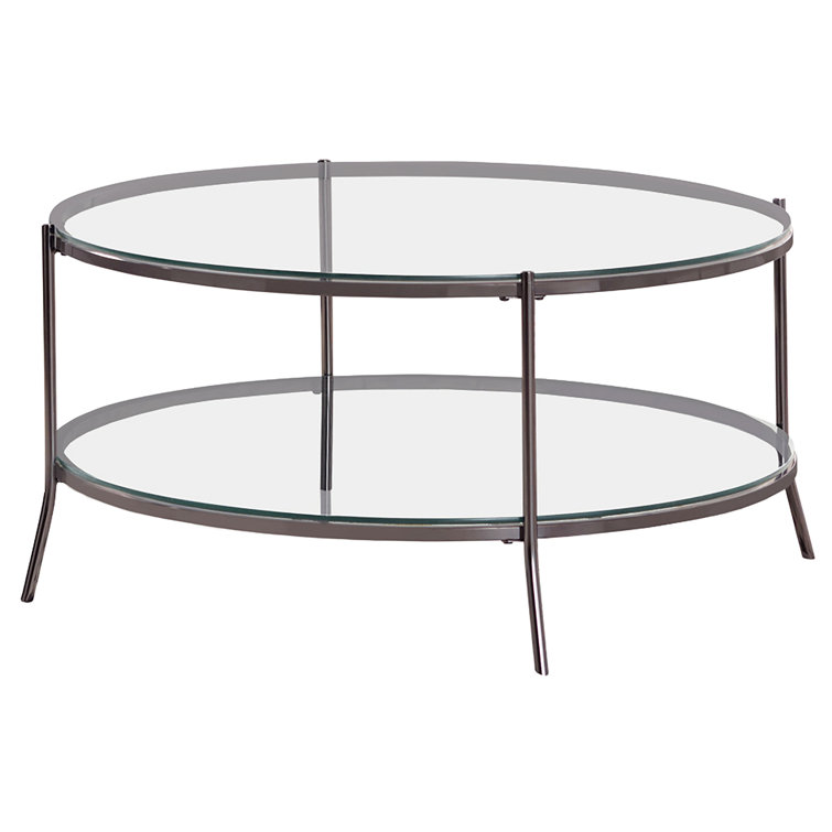 Modern Black Nickel Round Coffee Table with Glass Top