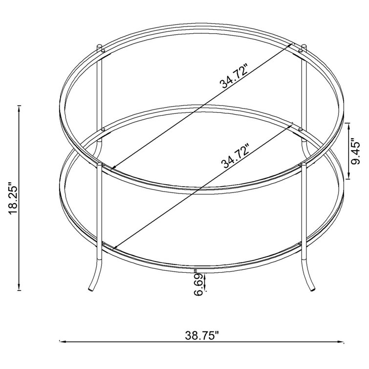 Modern Black Nickel Round Coffee Table with Glass Top