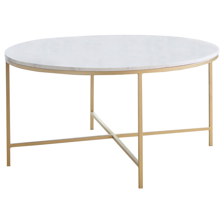 Ellison 36" Round White Marble and Gold Metal Coffee Table