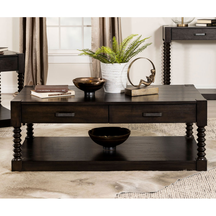 Brown Rectangular Wood Coffee Table with Storage