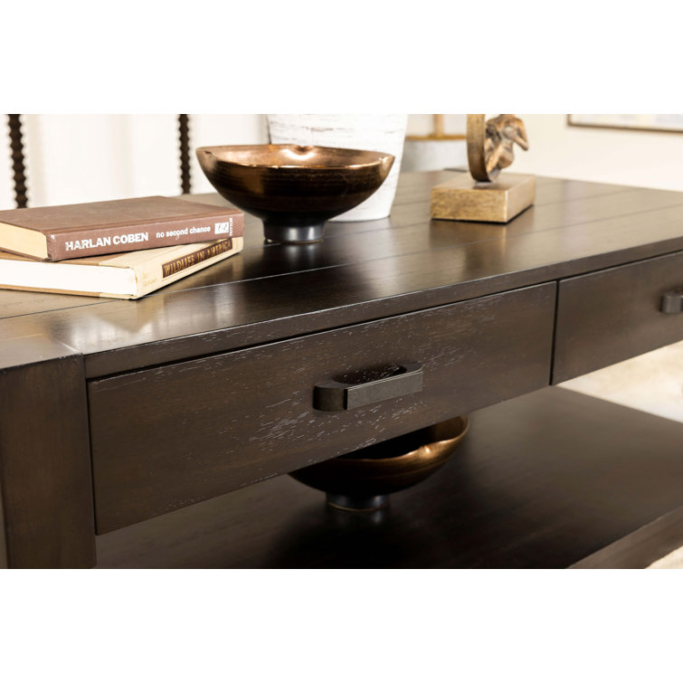 Brown Rectangular Wood Coffee Table with Storage