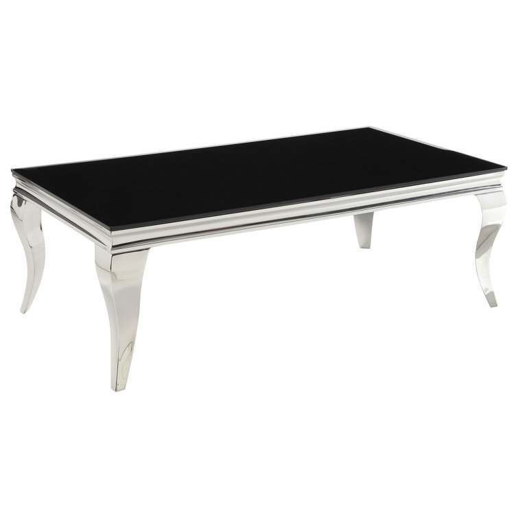28'' Rectangular Lift-Top Coffee Table with Beveled Black Glass and Silver Metal Frame