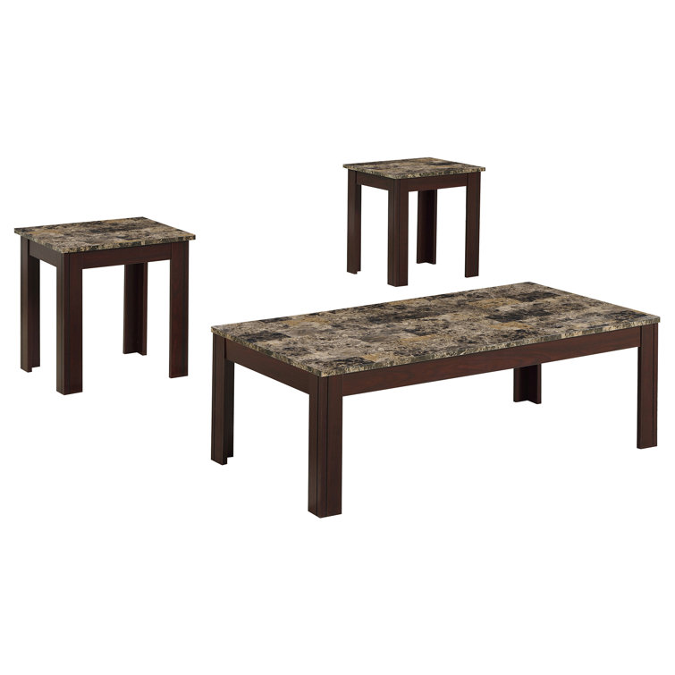 Brown Faux Marble Top 3-Piece Coffee Table Set