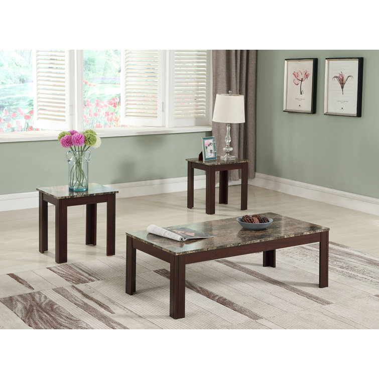 Brown Faux Marble Top 3-Piece Coffee Table Set