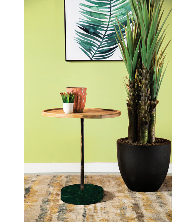 Ginevra 20" Transitional Round Wood & Stone Accent Table in Black/Brown