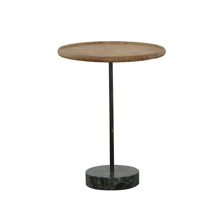Ginevra 20" Transitional Round Wood & Stone Accent Table in Black/Brown