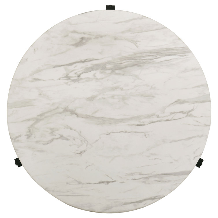Transitional 36'' Round Coffee Table with Black Metal and White Marble