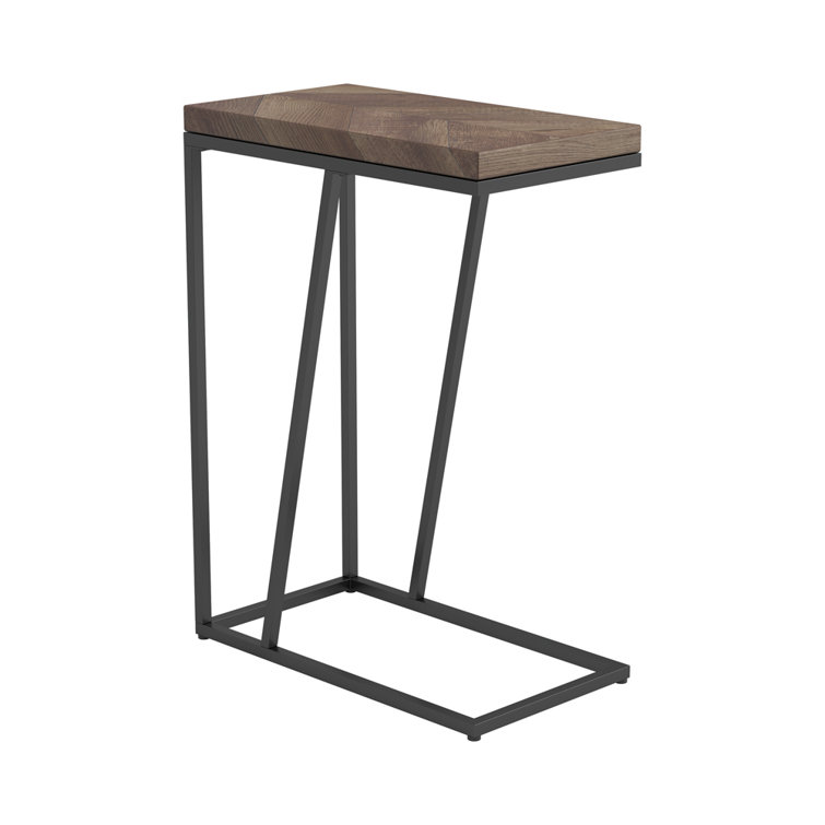 Rustic Tobacco Herringbone Wood Metal Accent Table