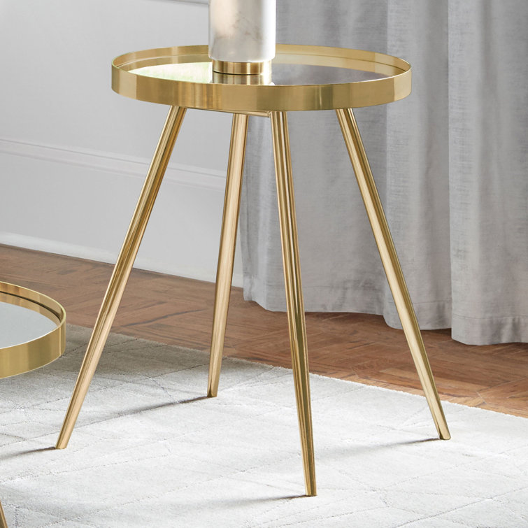 Kaelyn Gold Round Metal Mirrored End Table
