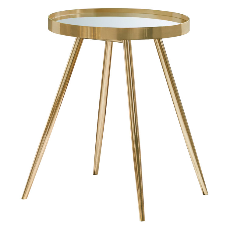 Kaelyn Gold Round Metal Mirrored End Table