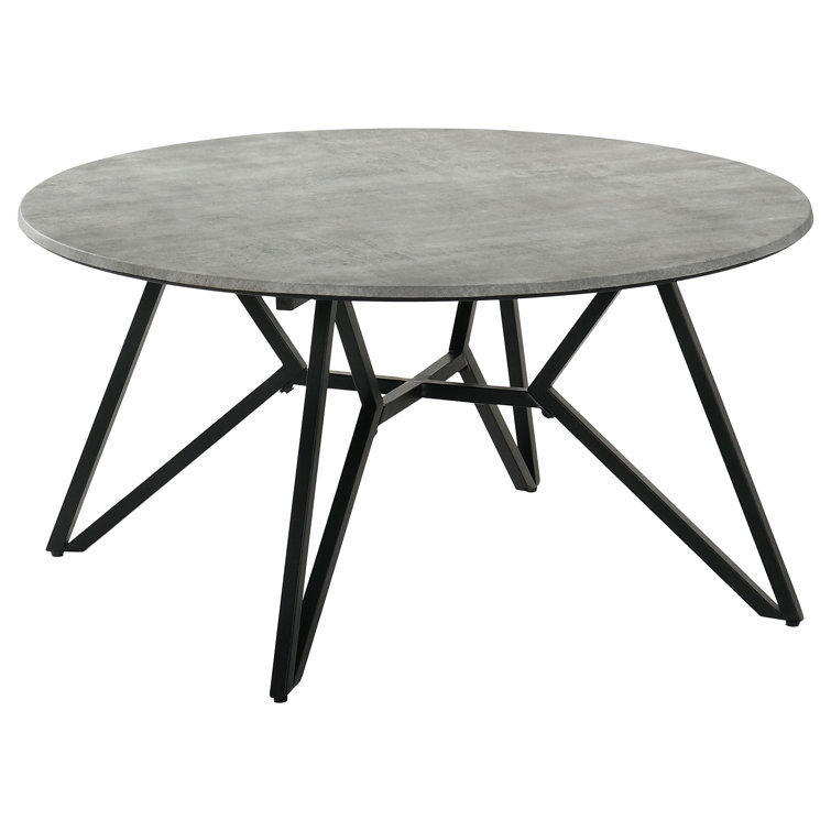 Transitional Round Coffee Table with Faux Cement Top and Gunmetal Legs