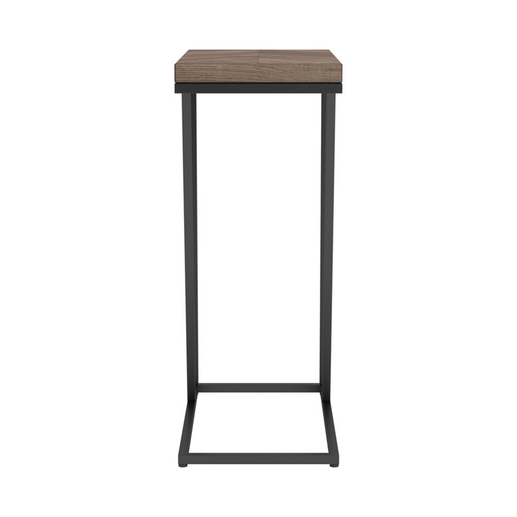 Rustic Tobacco Herringbone Wood Metal Accent Table