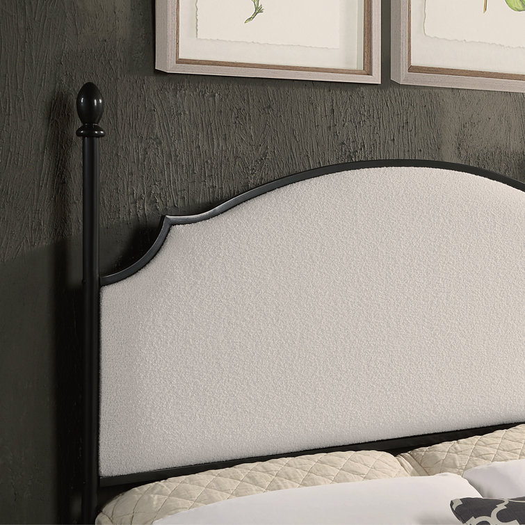 King Black Metal Four Poster Bed with Upholstered Headboard
