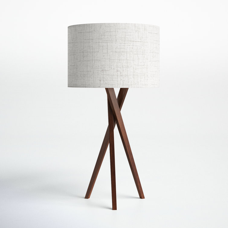 Contemporary Rustic White Linen Shade Tripod Table Lamp