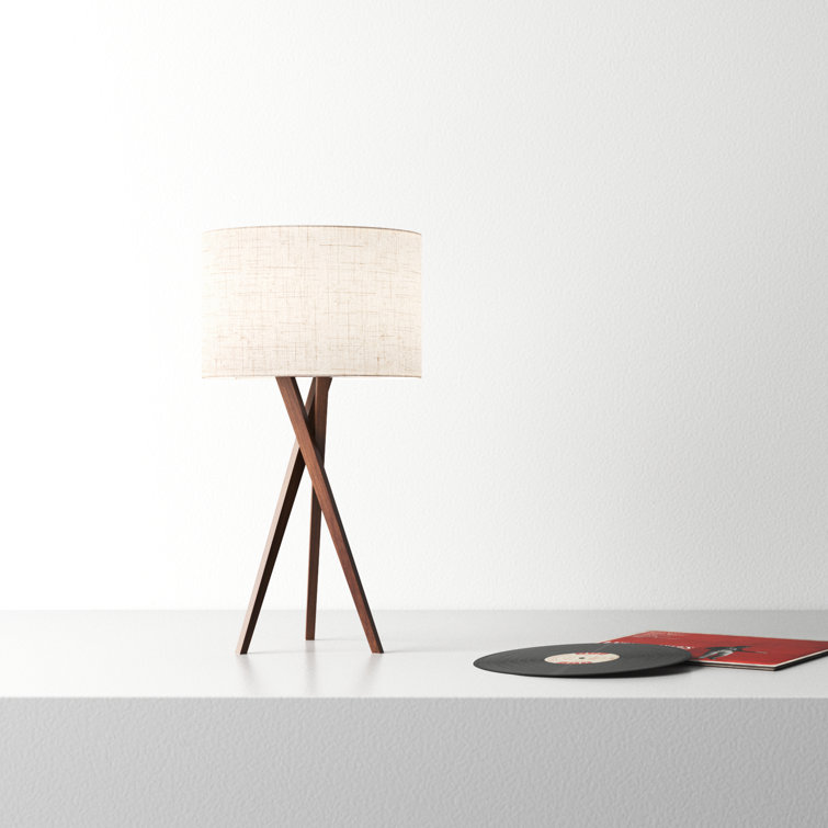 Contemporary Rustic White Linen Shade Tripod Table Lamp