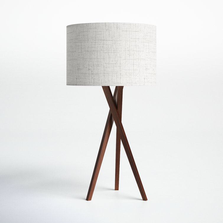 Contemporary Rustic White Linen Shade Tripod Table Lamp