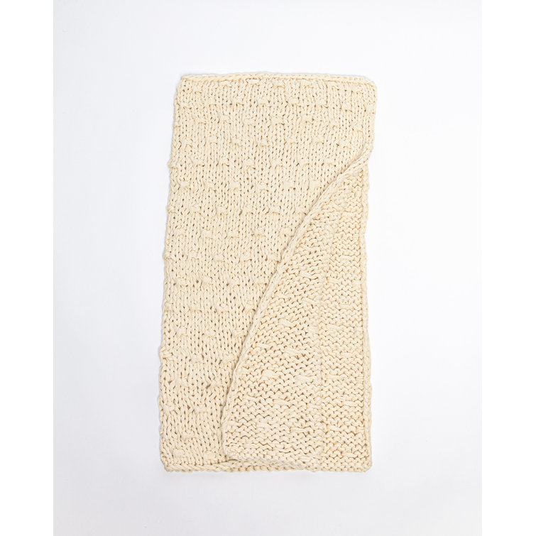 Ivory Cotton Knitted Machine Washable Throw Blanket
