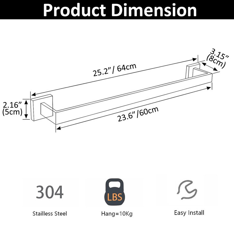 24'' Brushed Nickel Stainless Steel Wall Mounted Towel Bar