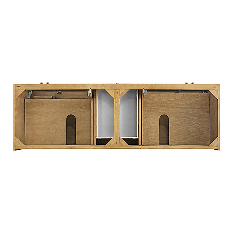 Laurent 72" Light Natural Oak Double Vanity Base with Brass Knobs