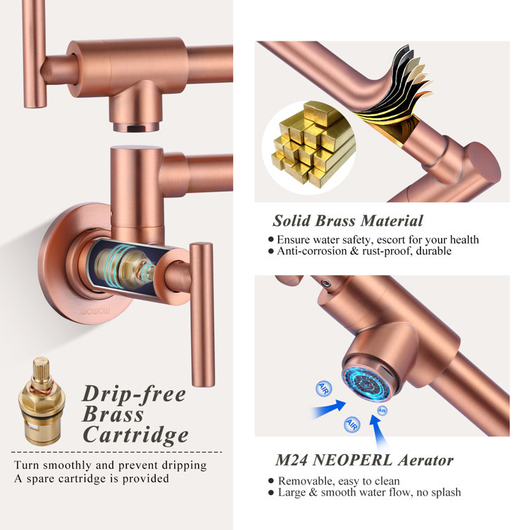 Commercial Wall Mount Brass Pot Filler Faucet with Double Joint Swing Arms
