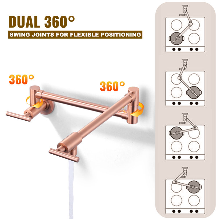 Commercial Wall Mount Brass Pot Filler Faucet with Double Joint Swing Arms