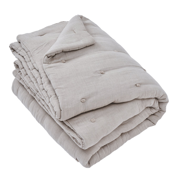 Beige Cotton Textural Poufs King Quilt