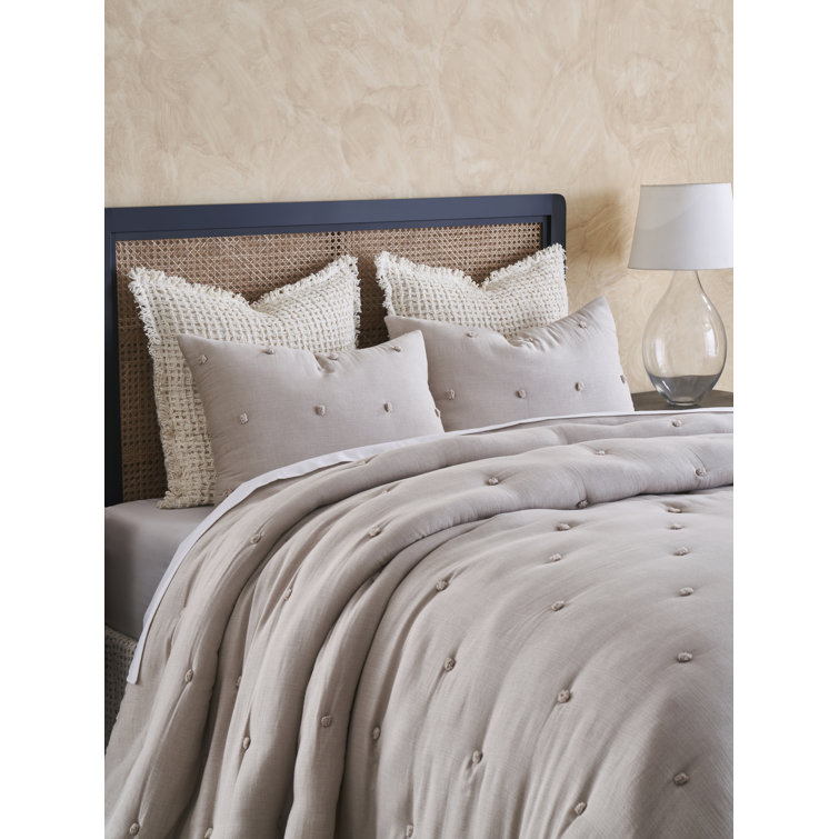 Beige Cotton Textural Poufs King Quilt