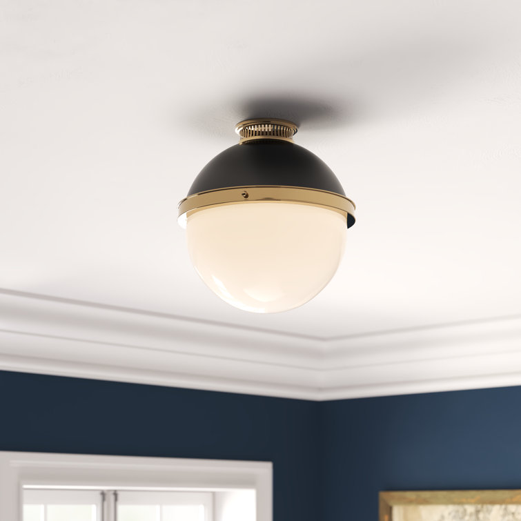 Aged Bronze Opal Glass Globe Semi-Flush Mount Light - Indoor/Outdoor