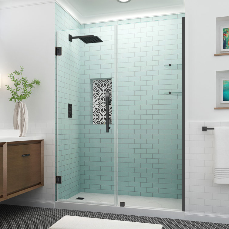 Belmore 72'' Frameless Hinged Shower Door with Clear Tempered Glass