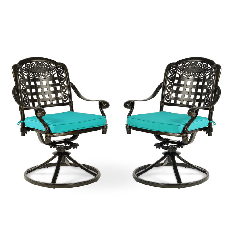 Ocean Blue Cast Aluminum Outdoor Dining Armchair with Cushions