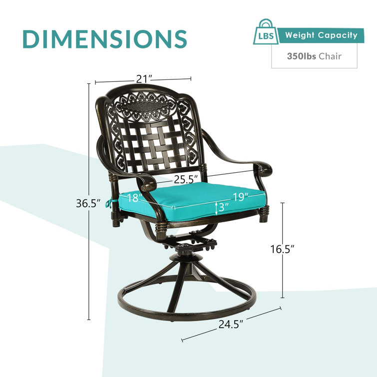 Ocean Blue Cast Aluminum Outdoor Dining Armchair with Cushions