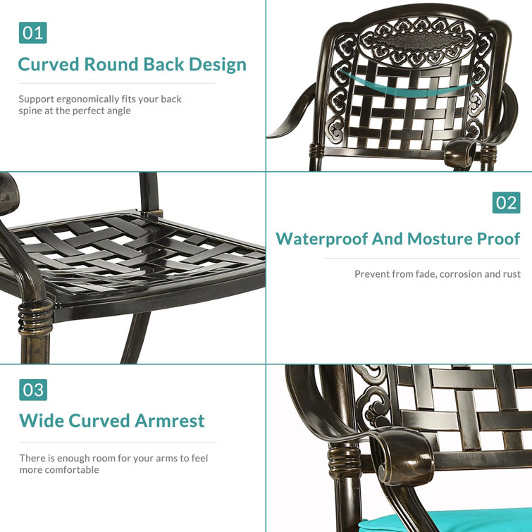 Ocean Blue Cast Aluminum Outdoor Dining Armchair with Cushions