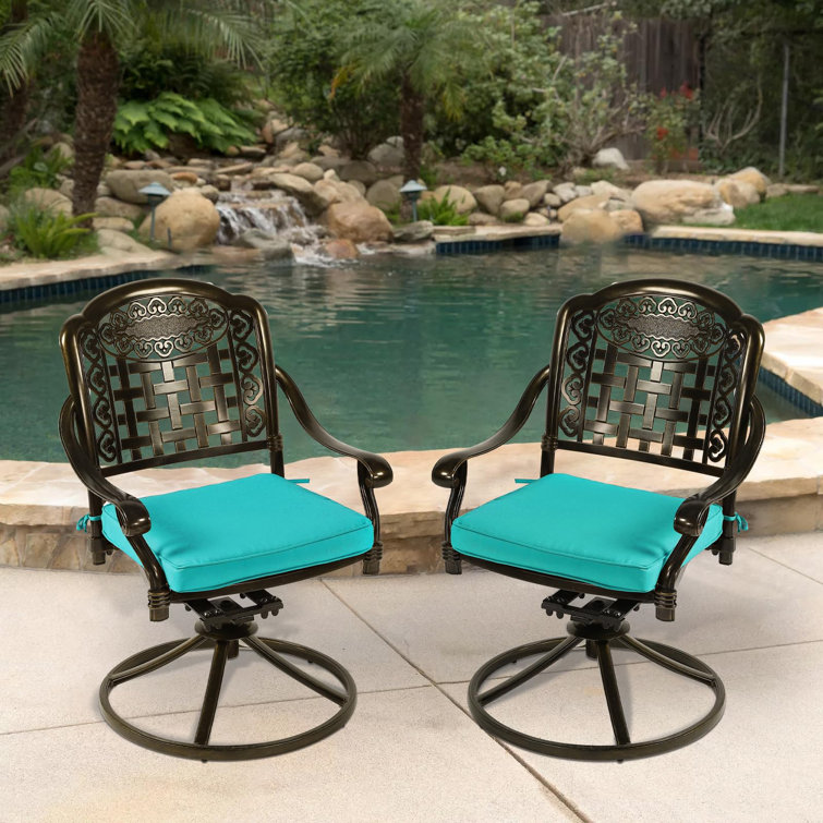 Ocean Blue Cast Aluminum Outdoor Dining Armchair with Cushions
