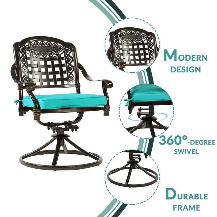 Ocean Blue Cast Aluminum Outdoor Dining Armchair with Cushions