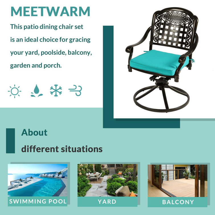 Ocean Blue Cast Aluminum Outdoor Dining Armchair with Cushions