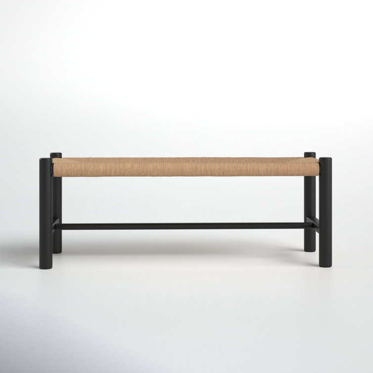 Hawthorn Black Elm Wood Bench with Woven Natural-Fiber Seat