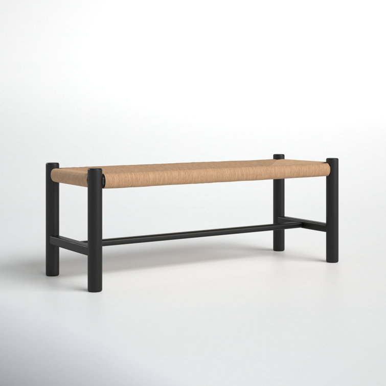 Hawthorn Black Elm Wood Bench with Woven Natural-Fiber Seat